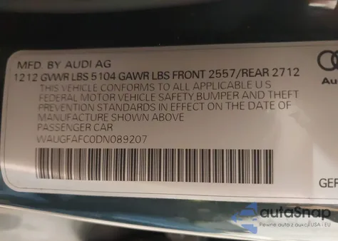 2013 Audi A6 2.0T Premium z USA, uszkodzony, nr VIN WAUGFAFC0DN089207